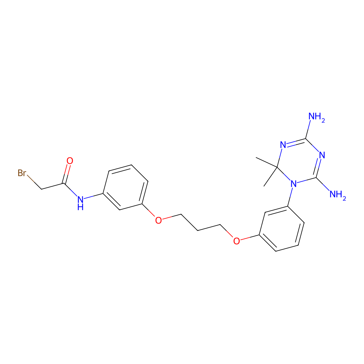 Acetamide, 2-bromo-N-(3-(3-(3-(4,6-diamino-2,2-dimethyl-1,3,5-triazin-1(2H)-yl)phenoxy)propoxy)phenyl)- molecular structure, CAS 19161-90-1