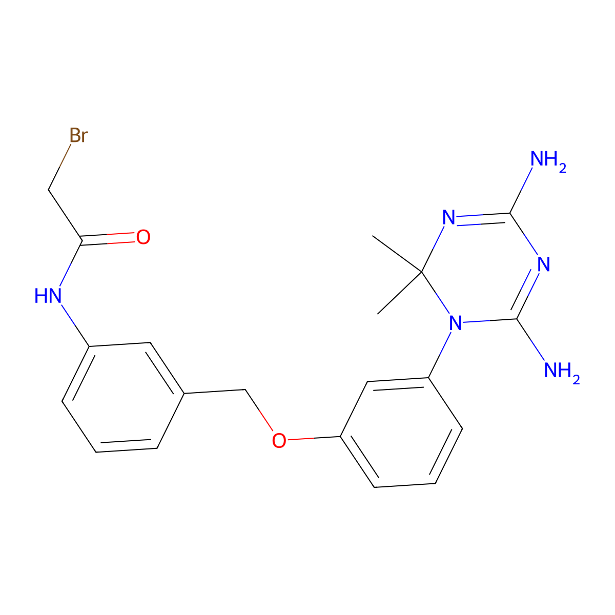 Acetamide, 2-bromo-N-(3-((3-(4,6-diamino-2,2-dimethyl-1,3,5-triazin-1(2H)-yl)phenoxy)methyl)phenyl)- molecular structure, CAS 19161-91-2