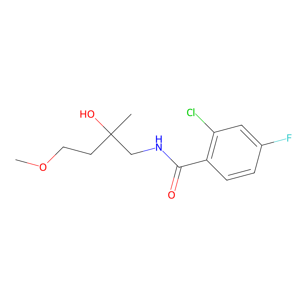 2-chloro-4-fluoro-N-(2-hydroxy-4-methoxy-2-methylbutyl)benzamide molecular structure, CAS 1916108-58-1