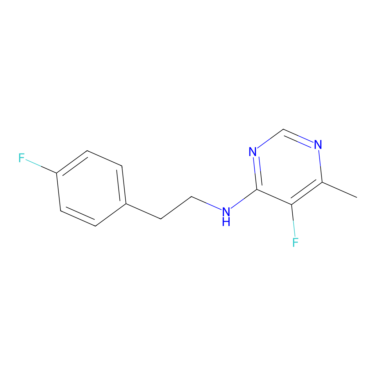 5-fluoro-N-[2-(4-fluorophenyl)ethyl]-6-methylpyrimidin-4-amine molecular structure, CAS 1916285-86-3