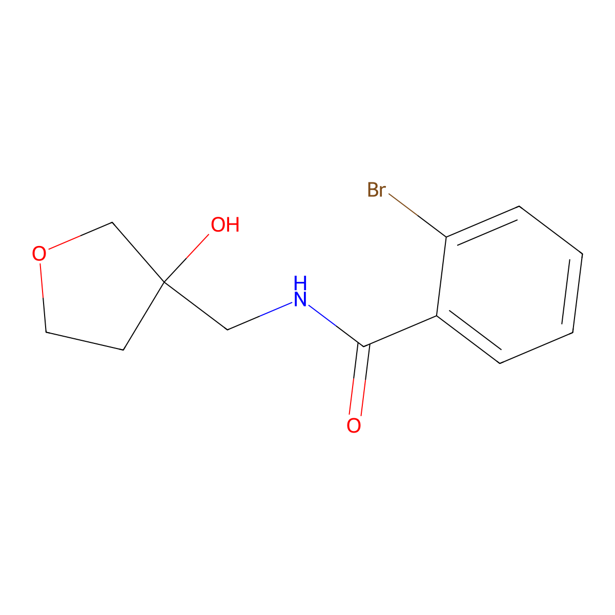 2-bromo-N-((3-hydroxytetrahydrofuran-3-yl)methyl)benzamide molecular structure, CAS 1916639-48-9