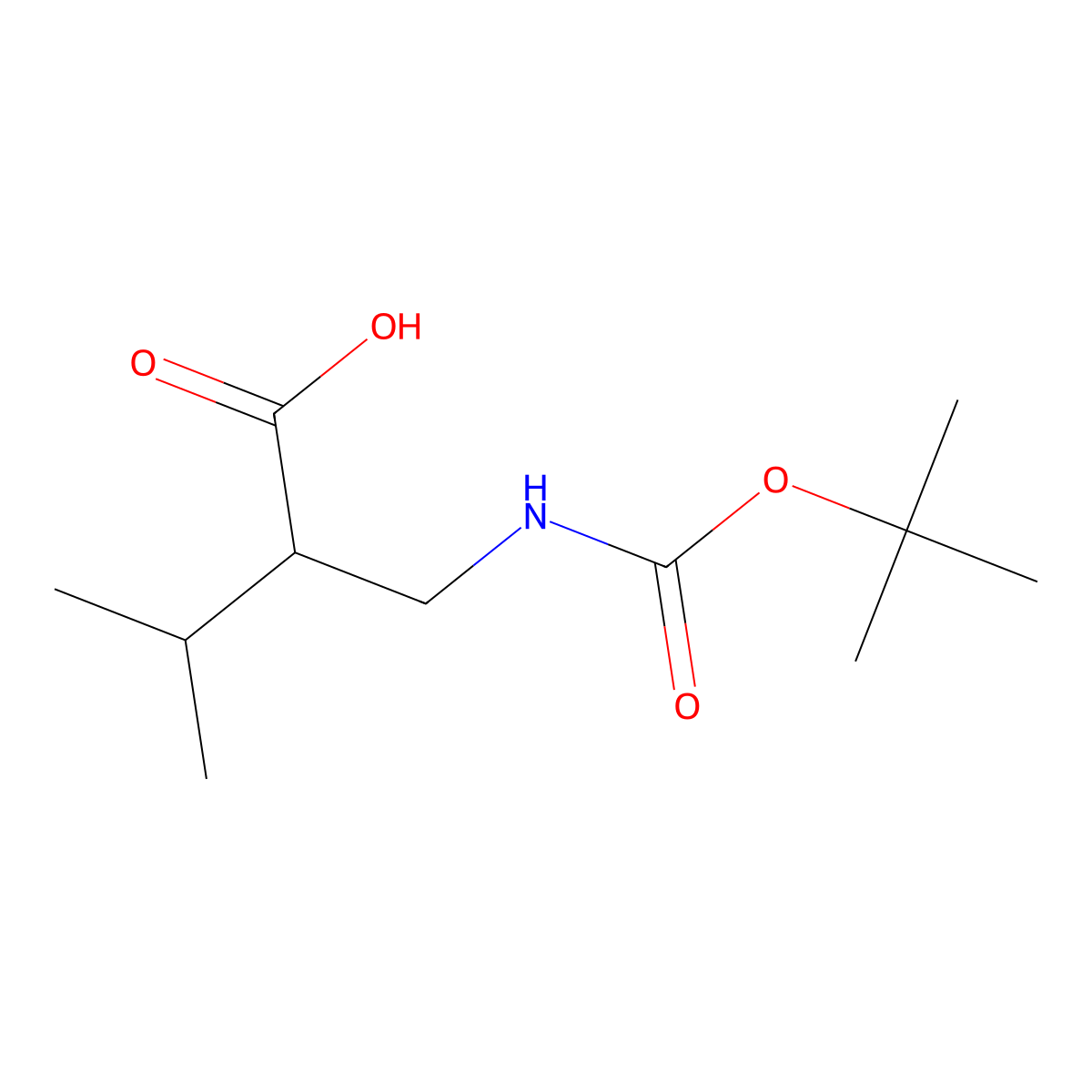 (R)-2-((Boc-amino)methyl)-3-methylbutyric acid molecular structure, CAS 191664-14-9