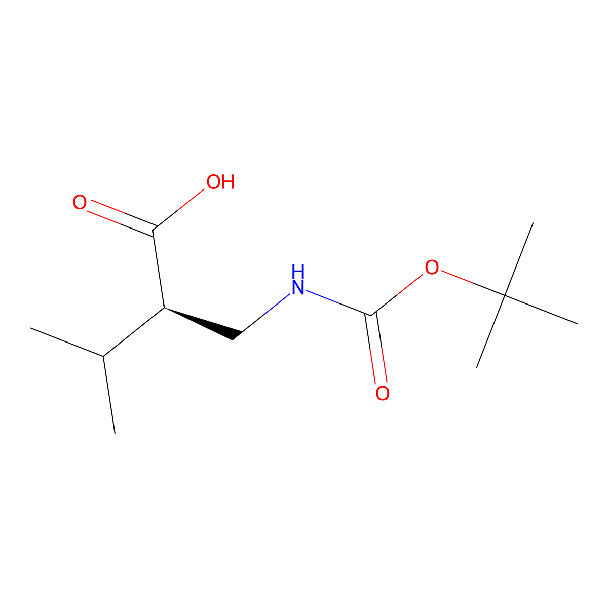 (R)-2-((Boc-amino)methyl)-3-methylbutyric acid molecular structure, CAS 191664-14-9