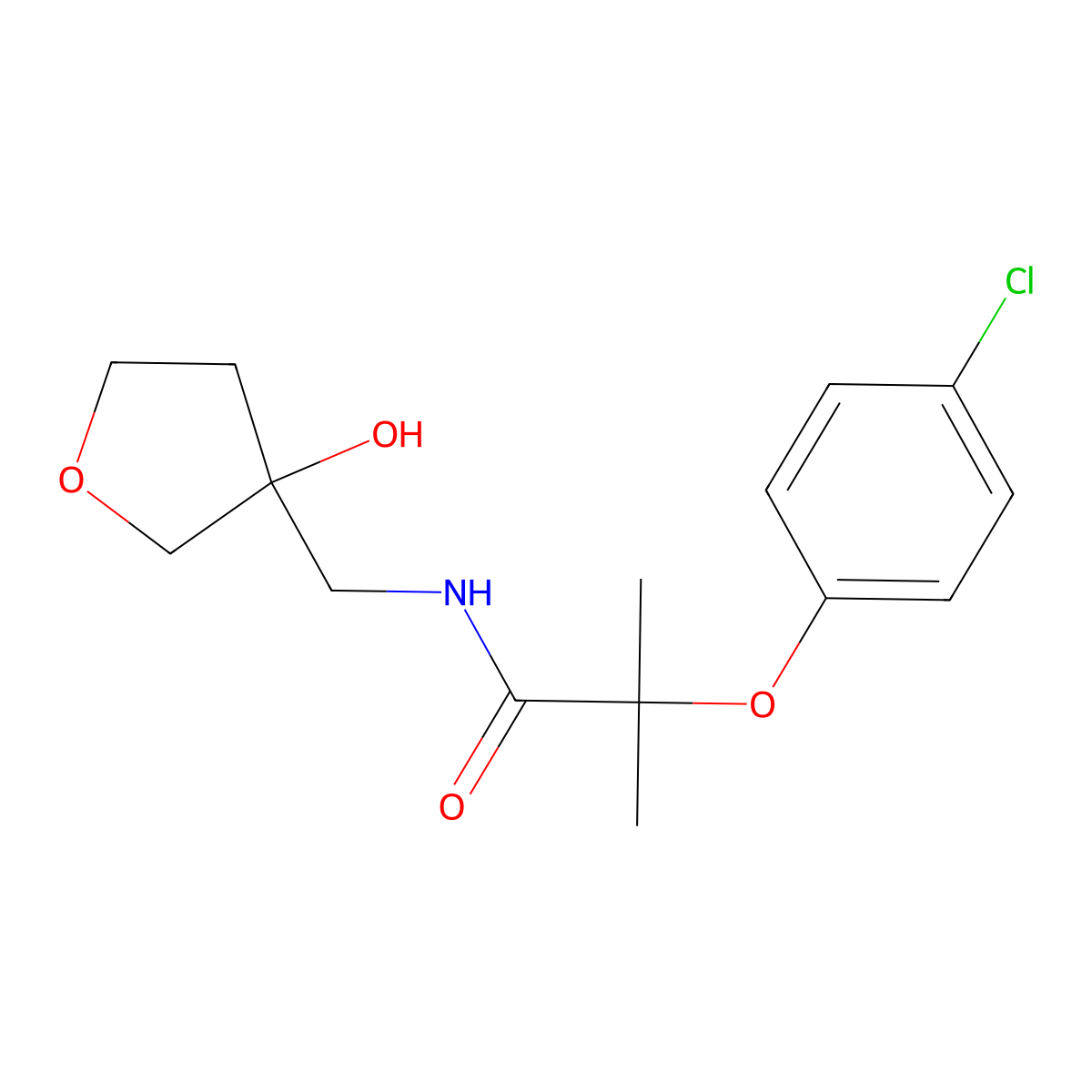 2-(4-chlorophenoxy)-N-[(3-hydroxyoxolan-3-yl)methyl]-2-methylpropanamide molecular structure, CAS 1916725-81-9
