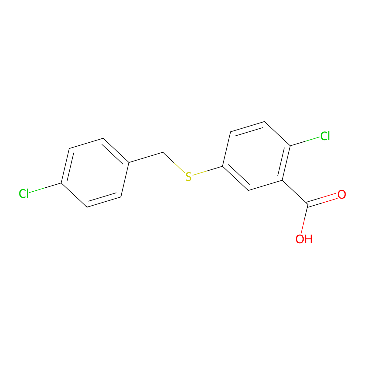 2-Chloro-5-[[(4-chlorophenyl)methyl]thio]benzoic acid molecular structure, CAS 1916734-32-1