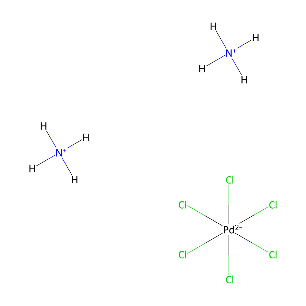 Diammonium hexachloropalladate molecular structure, CAS 19168-23-1