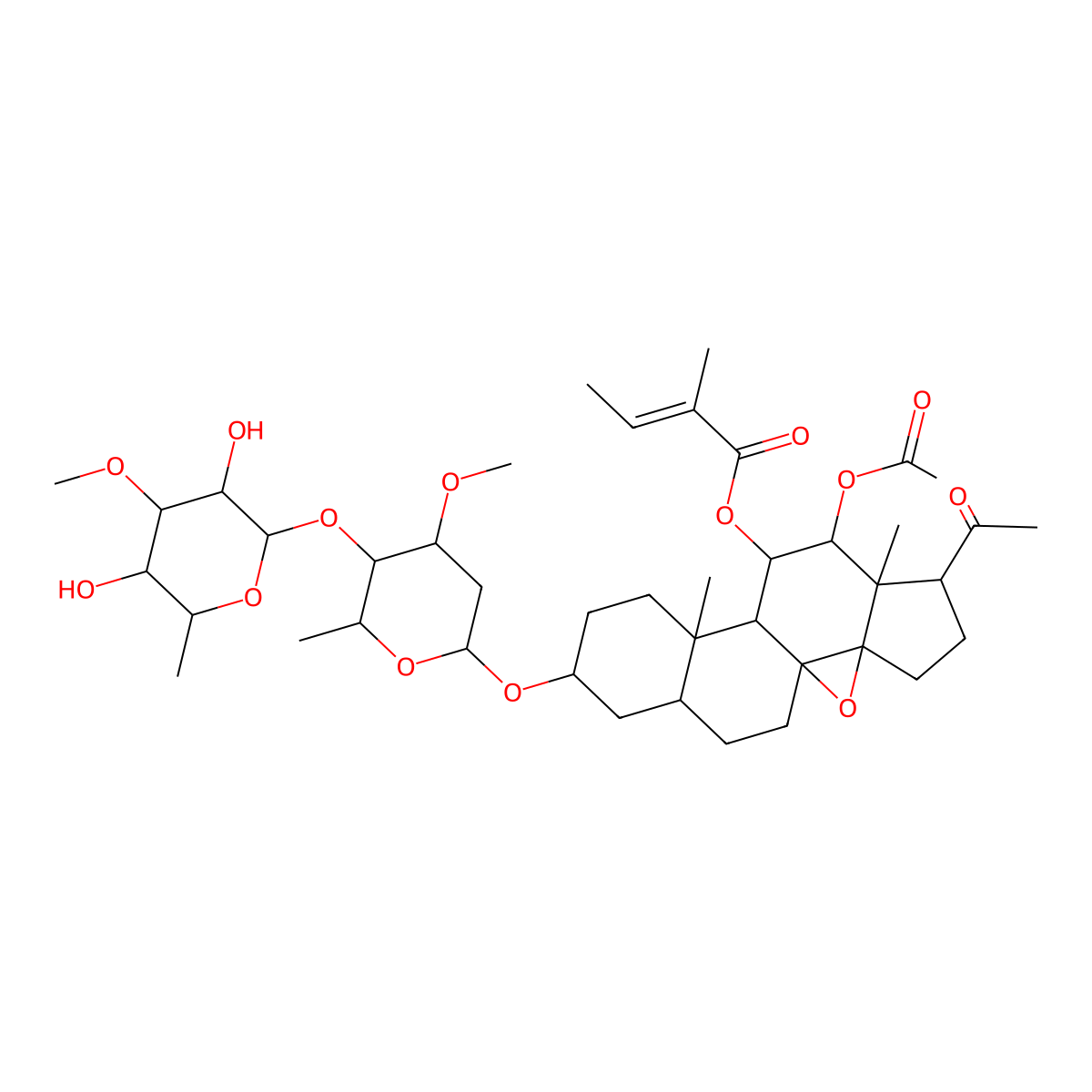 [(1S,3R,6R,7S,8S,9S,10S,11S,14S,16S)-6-acetyl-8-acetyloxy-14-[(2R,4R,5R,6R)-5-[(2S,3R,4R,5R,6R)-3,5-dihydroxy-4-methoxy-6-methyloxan-2-yl]oxy-4-methoxy-6-methyloxan-2-yl]oxy-7,11-dimethyl-2-oxapentacyclo[8.8.0.01,3.03,7.011,16]octadecan-9-yl] 2-methylbut-2-enoate molecular structure, CAS 191729-43-8