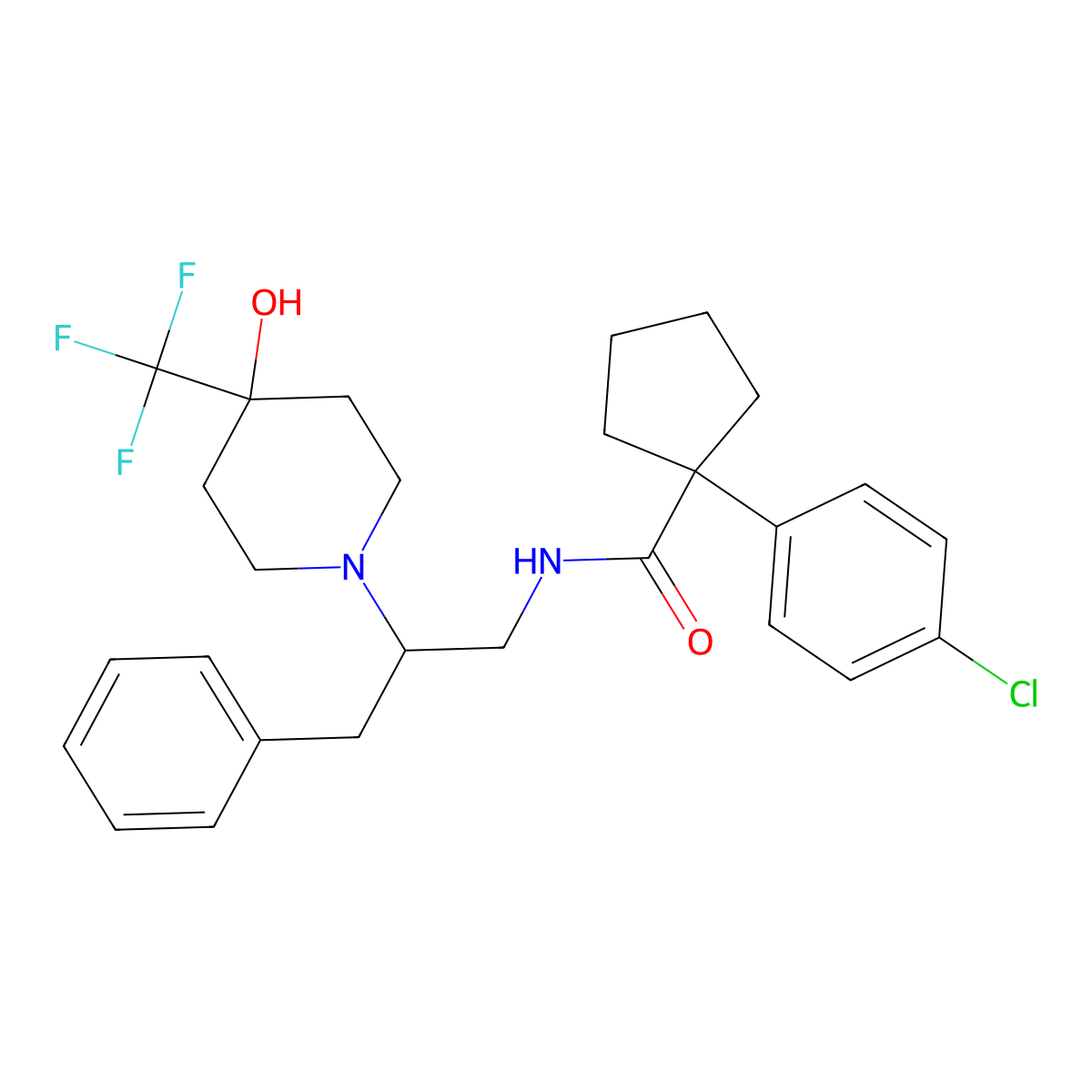 1-(4-chlorophenyl)-N-(2-(4-hydroxy-4-(trifluoromethyl)piperidin-1-yl)-3-phenylpropyl)cyclopentane-1-carboxamide molecular structure, CAS 1917294-46-2