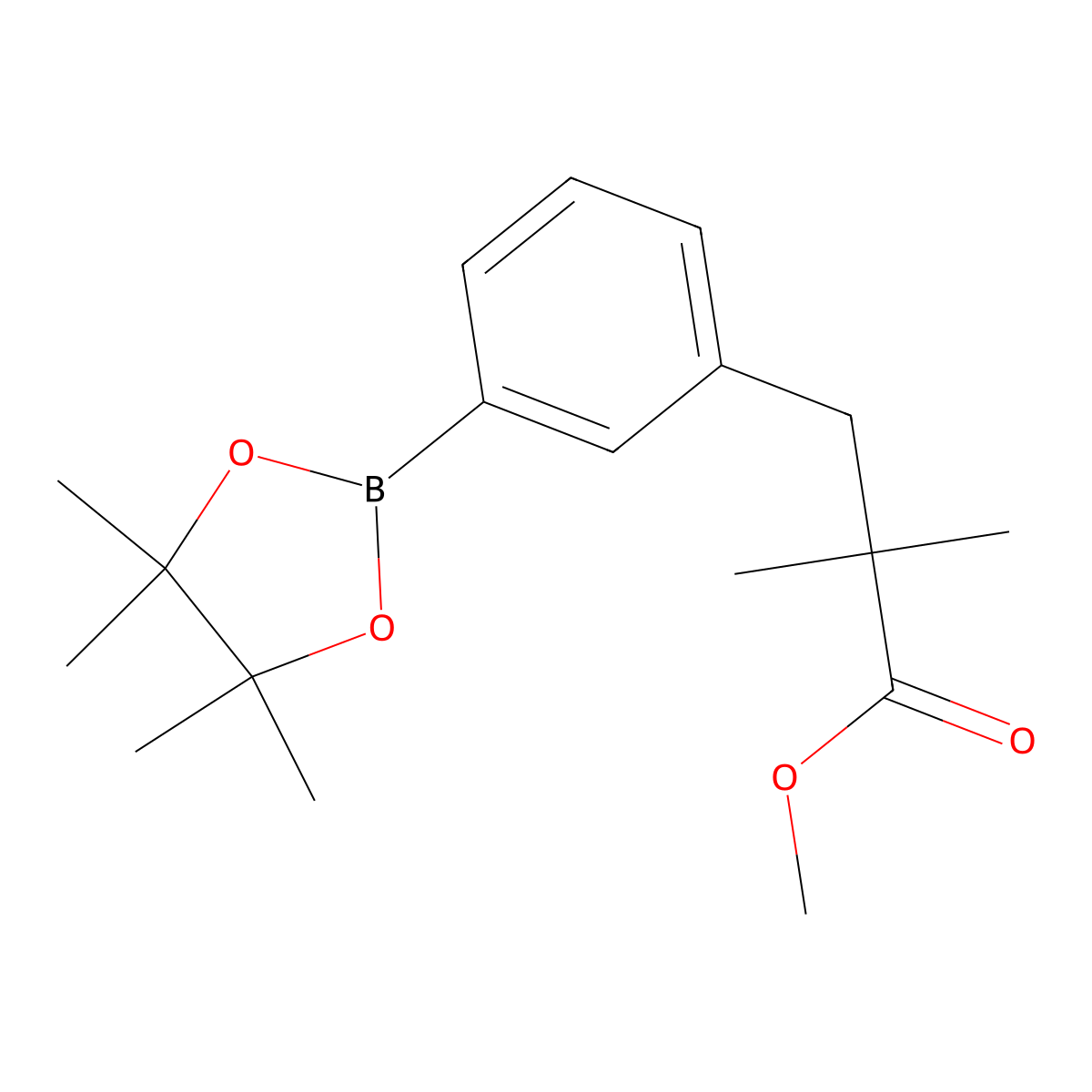 Methyl 2,2-dimethyl-3-(3-(4,4,5,5-tetramethyl-1,3,2-dioxaborolan-2-yl)phenyl)propanoate molecular structure, CAS 1917297-41-6