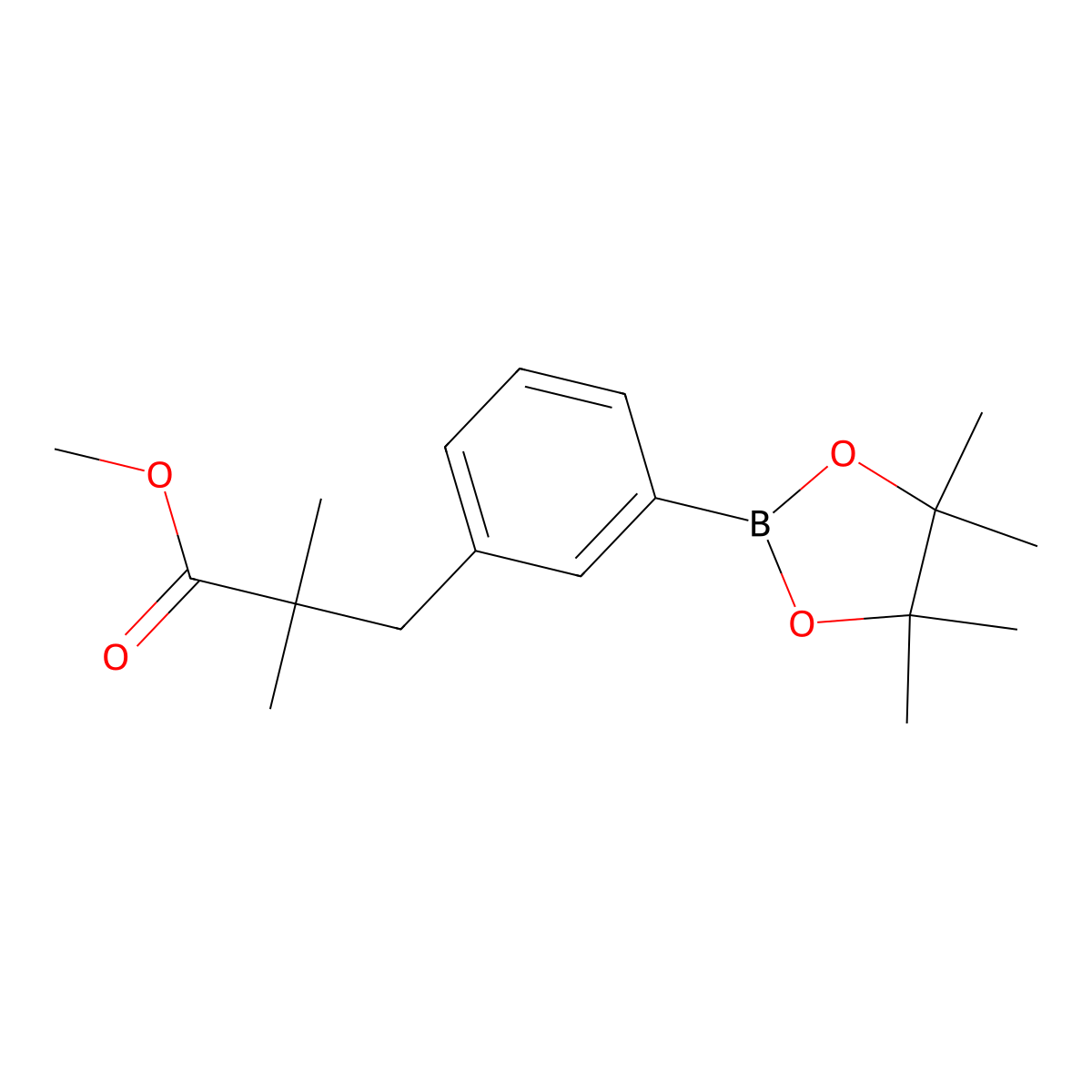 Methyl 2,2-dimethyl-3-(3-(4,4,5,5-tetramethyl-1,3,2-dioxaborolan-2-yl)phenyl)propanoate molecular structure, CAS 1917297-41-6