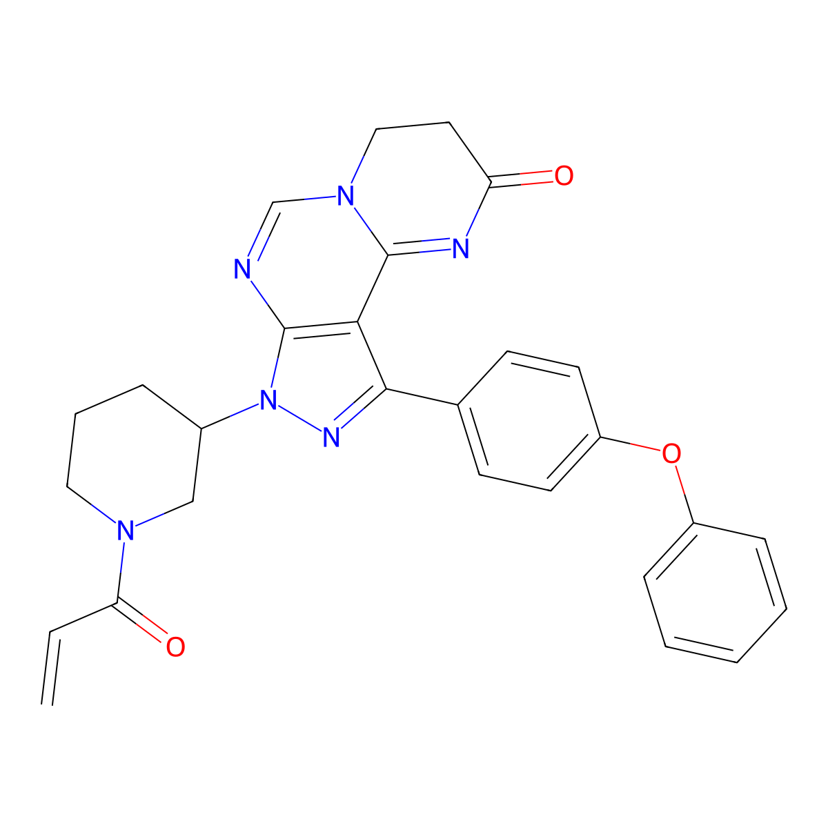 (R)-8-(1-Acryloylpiperidin-3-yl)-10-(4-phenoxyphenyl)-3,4-dihydropyrazolo[4,3-e]pyrimido[1,2-c]pyrimidin-2(8H)-one (Ibrutinib Impurity) molecular structure, CAS 1917333-91-5
