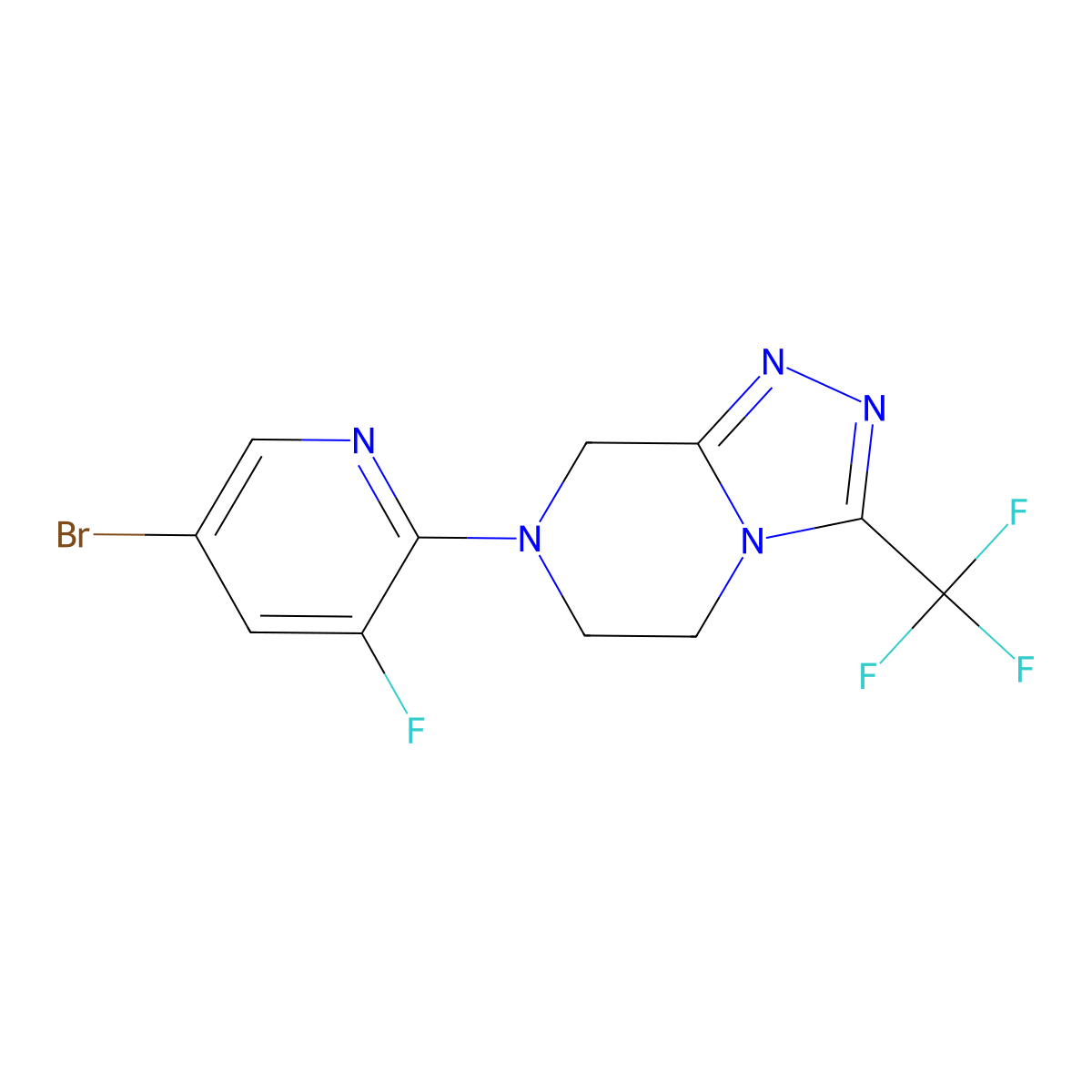 5-bromo-3-fluoro-2-[3-(trifluoromethyl)-5H,6H,7H,8H-[1,2,4]triazolo[4,3-a]pyrazin-7-yl]pyridine molecular structure, CAS 1917760-97-4