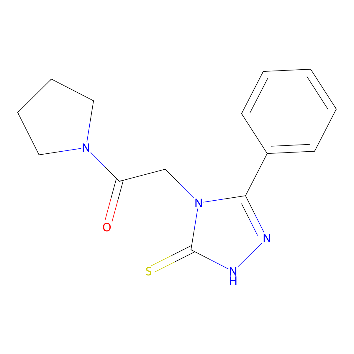 2-(3-phenyl-5-sulfanylidene-4,5-dihydro-1H-1,2,4-triazol-4-yl)-1-(pyrrolidin-1-yl)ethan-1-one molecular structure, CAS 1917887-51-4