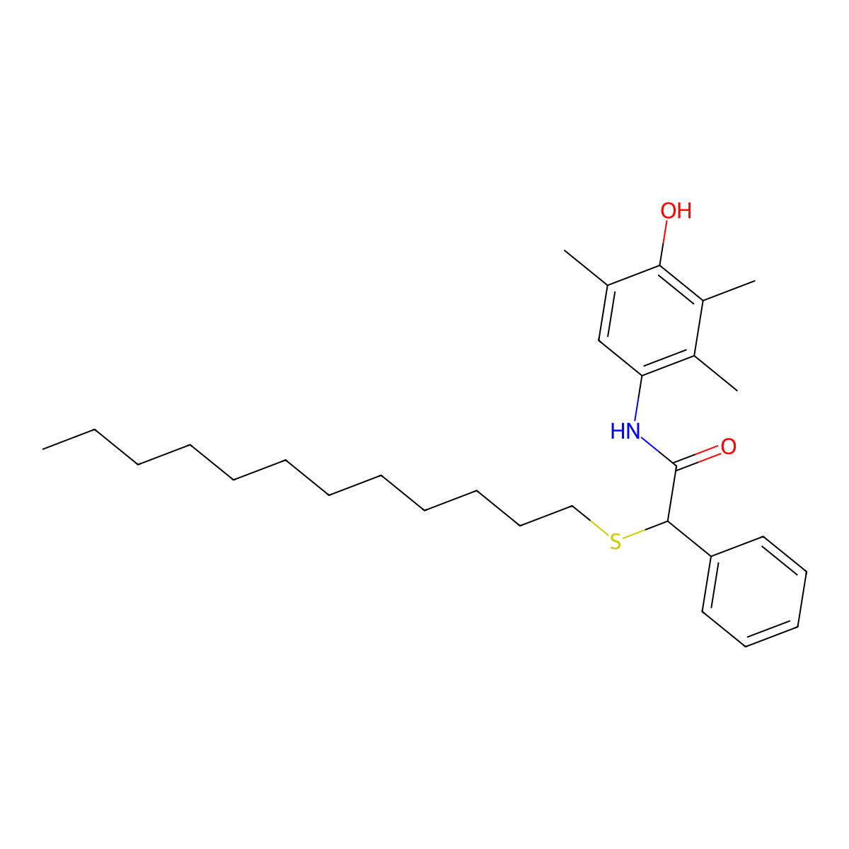 2-dodecylsulfanyl-N-(4-hydroxy-2,3,5-trimethylphenyl)-2-phenylacetamide molecular structure, CAS 191791-65-8