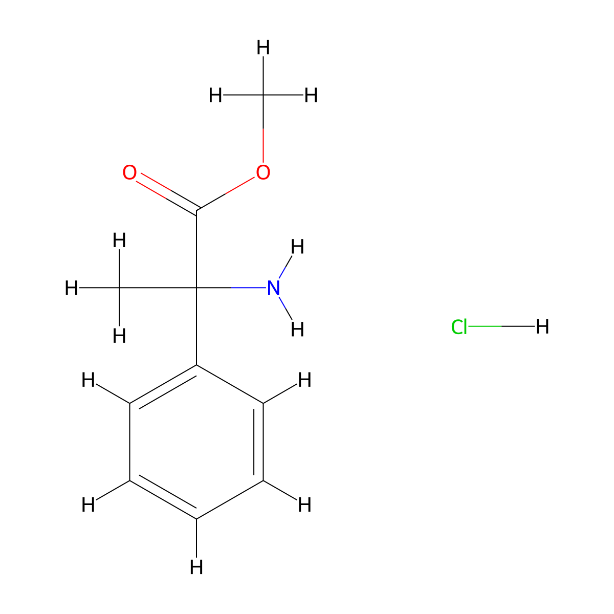 Methyl 2-amino-2-phenylpropanoate hydrochloride molecular structure, CAS 191796-90-4