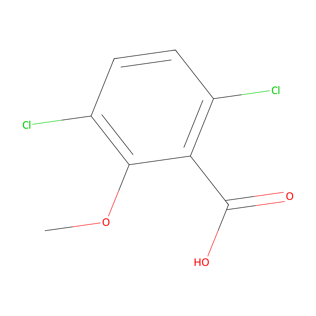 Dicamba molecular structure, CAS 1918-00-9