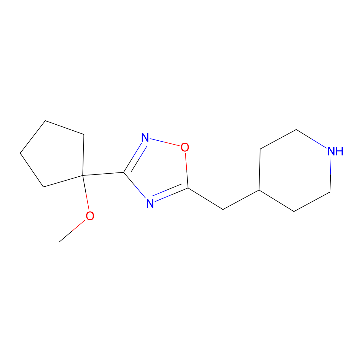 4-{[3-(1-Methoxycyclopentyl)-1,2,4-oxadiazol-5-yl]methyl}piperidine molecular structure, CAS 1918078-41-7