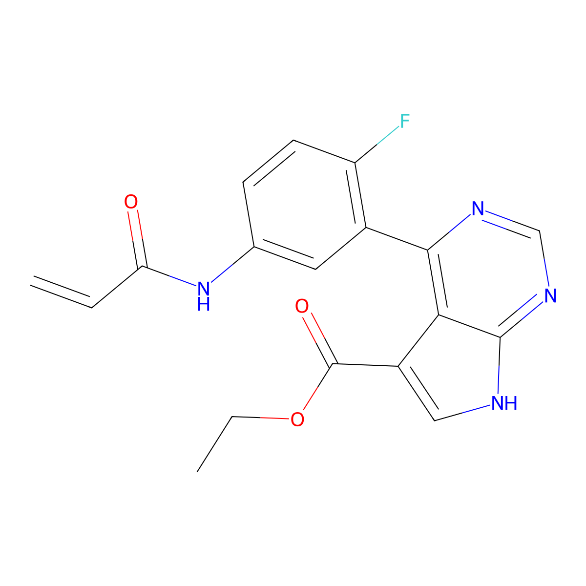 ethyl 4-(5-acrylamido-2-fluorophenyl)-7H-pyrrolo[2,3-d]pyrimidine-5-carboxylate molecular structure, CAS 1918238-72-8