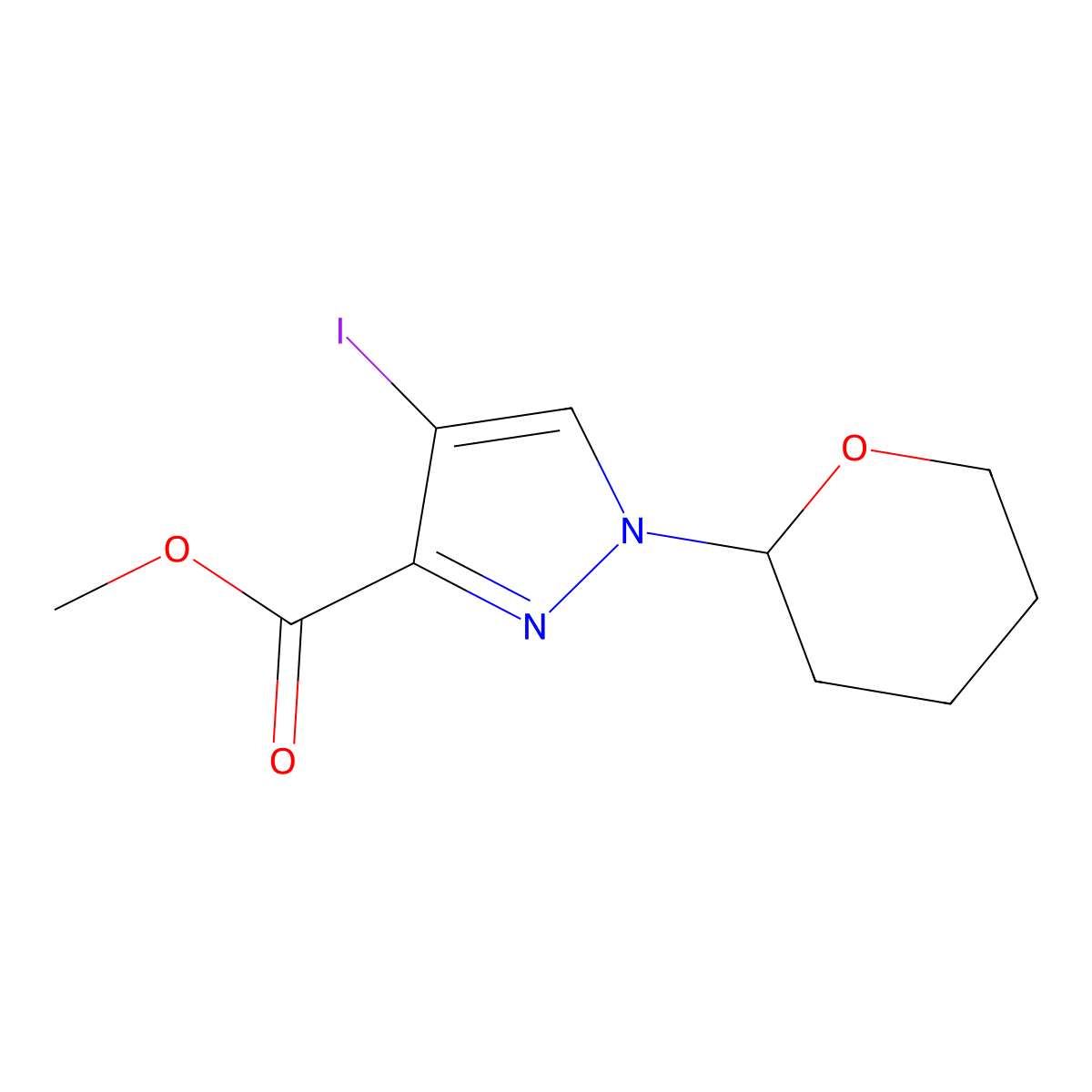 Methyl 4-iodo-1-(tetrahydro-2H-pyran-2-yl)-1H-pyrazole-3-carboxylate molecular structure, CAS 191847-01-5