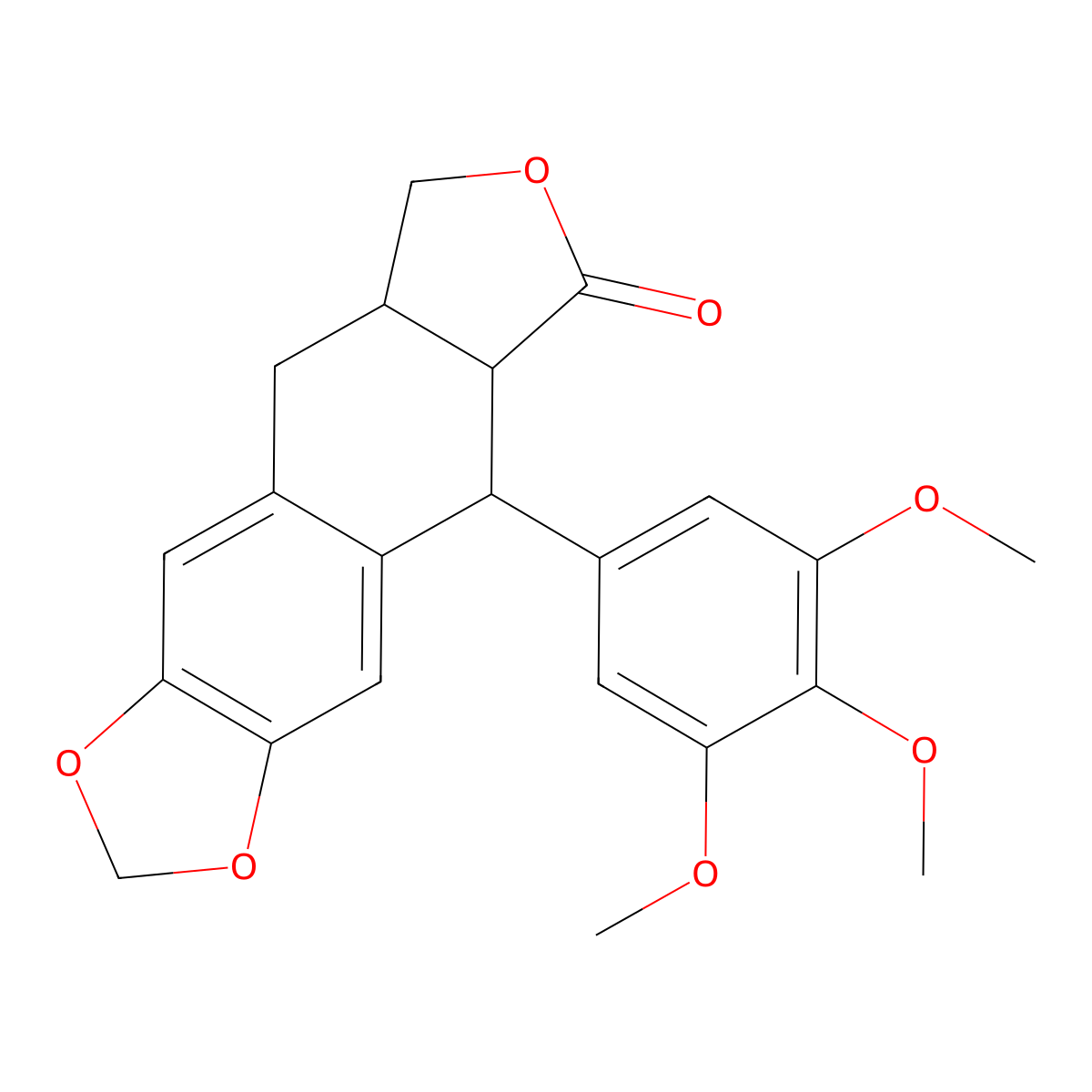 Deoxypodophyllotoxin molecular structure, CAS 19186-35-7