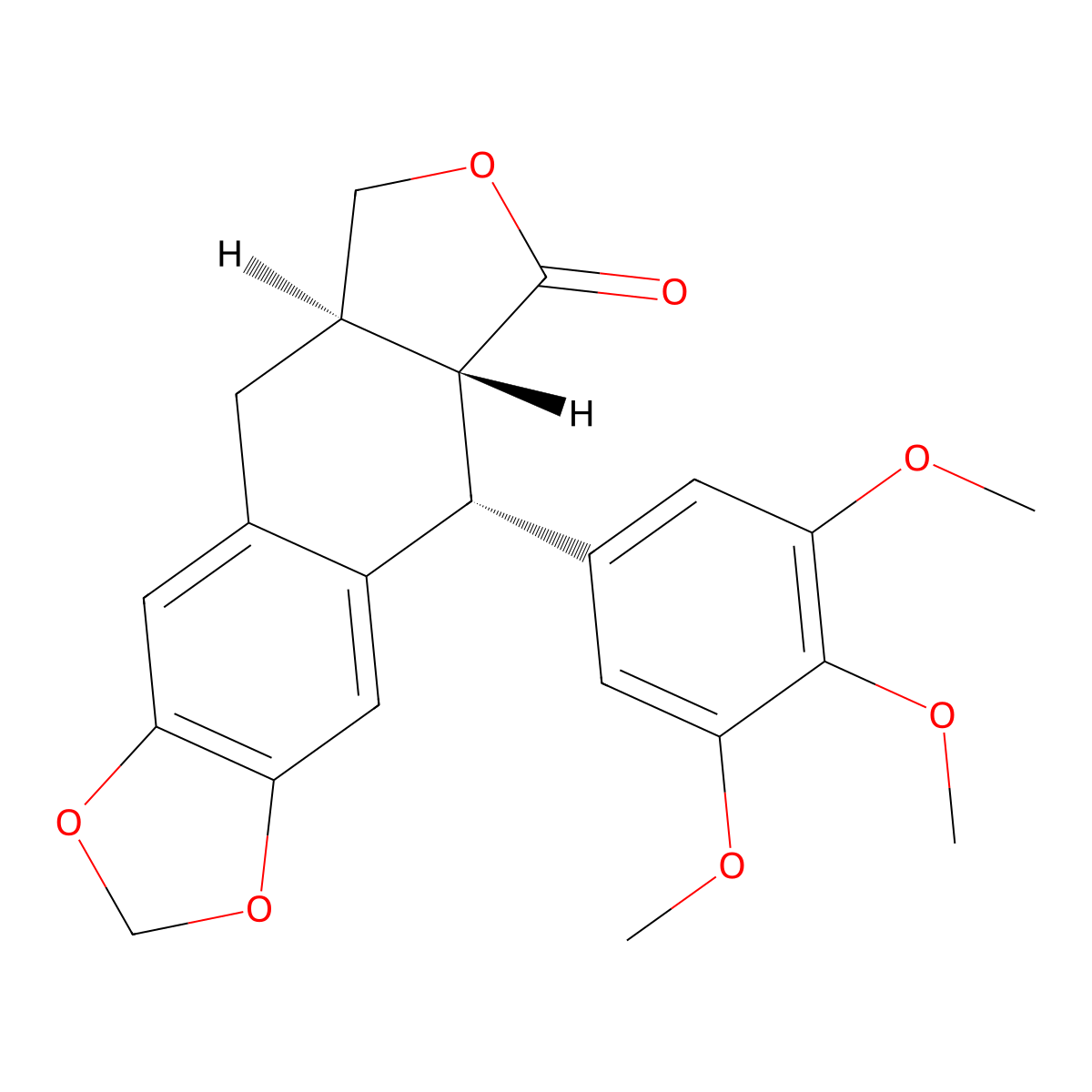 Deoxypodophyllotoxin molecular structure, CAS 19186-35-7