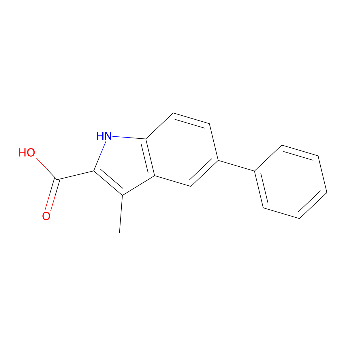3-methyl-5-phenyl-1H-indole-2-carboxylic acid molecular structure, CAS 191868-97-0