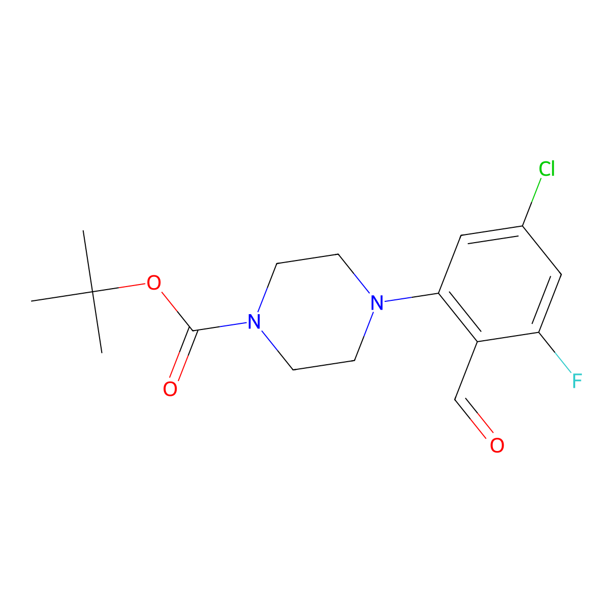 Tert-butyl 4-(5-chloro-3-fluoro-2-formylphenyl)piperazine-1-carboxylate molecular structure, CAS 1918951-18-4