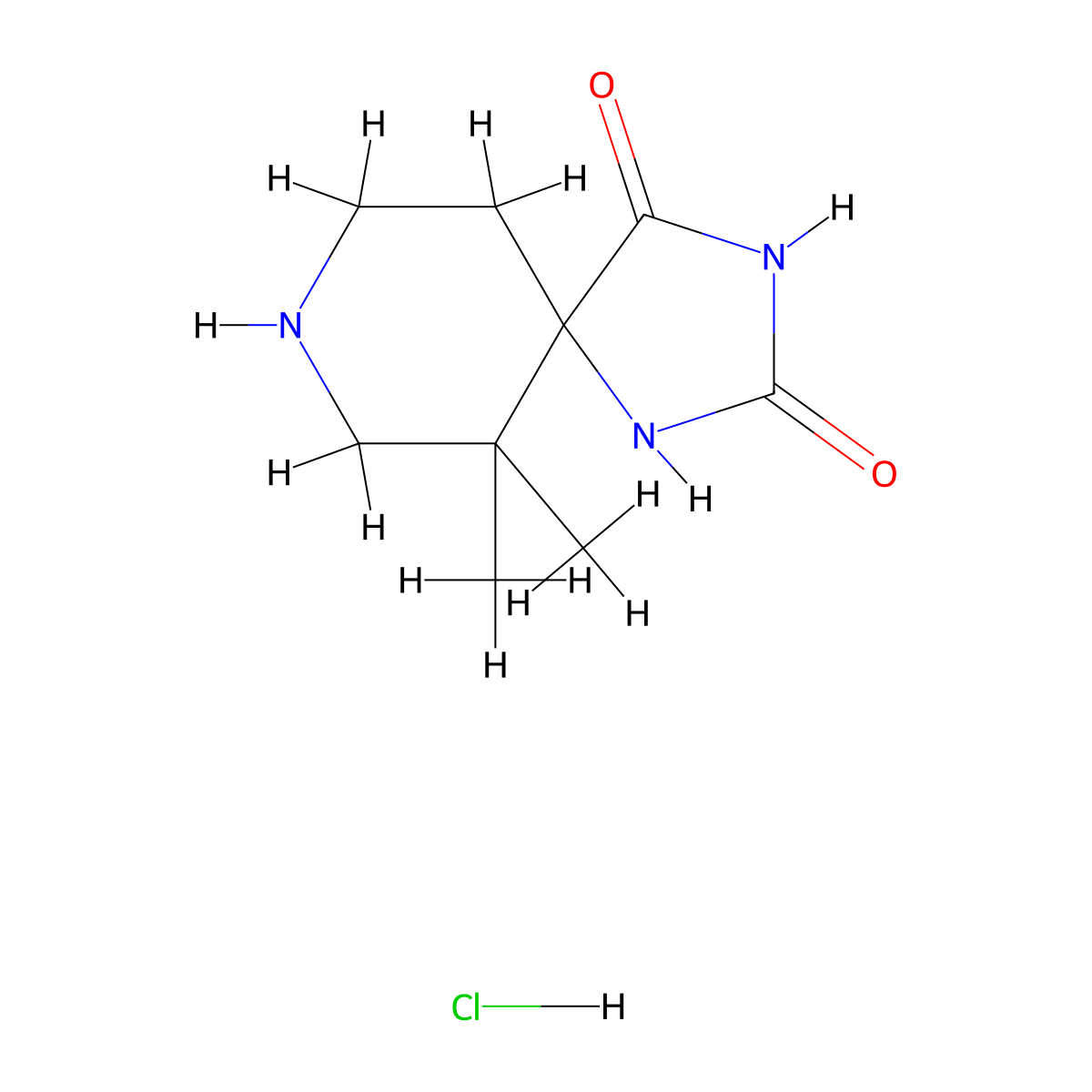 6,6-Dimethyl-1,3,8-triazaspiro[4.5]decane-2,4-dione hydrochloride molecular structure, CAS 1918951-38-8
