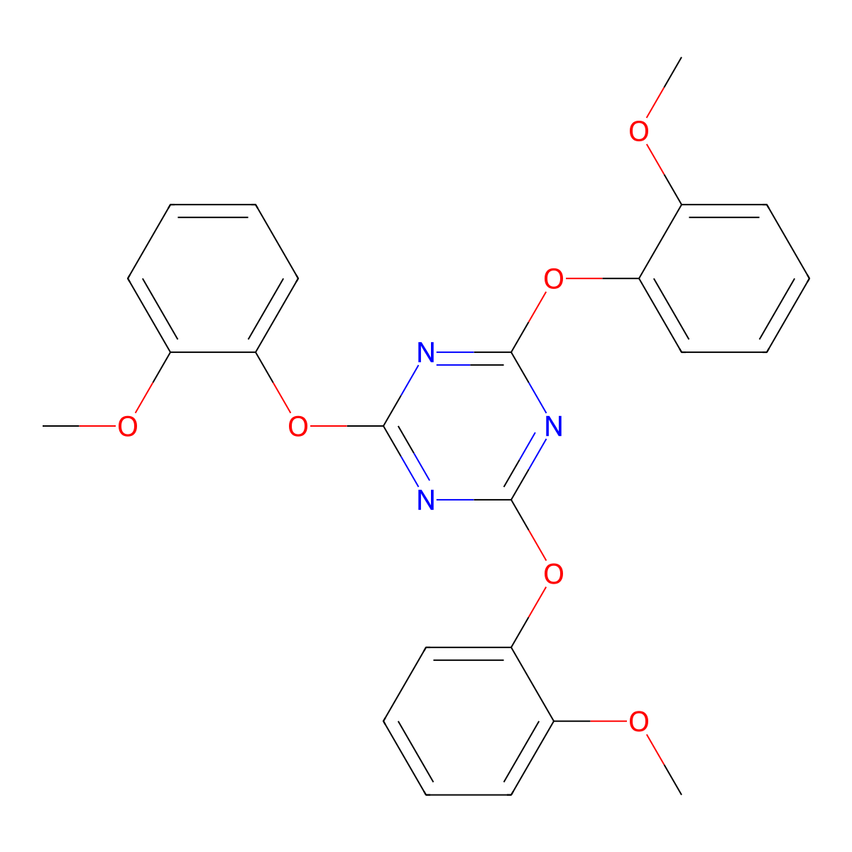 2,4,6-Tris(2-methoxyphenoxy)-1,3,5-triazine molecular structure, CAS 1919-19-3