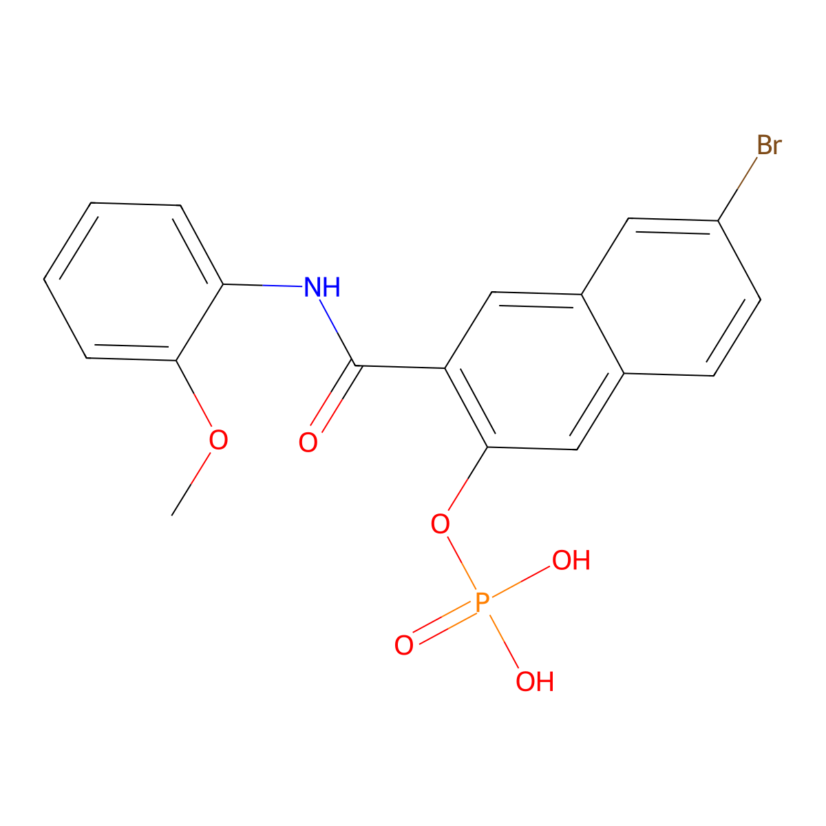 7-Bromo-N-(2-methoxyphenyl)-3-(phosphonooxy)-2-naphthalenecarboxamide molecular structure, CAS 1919-91-1