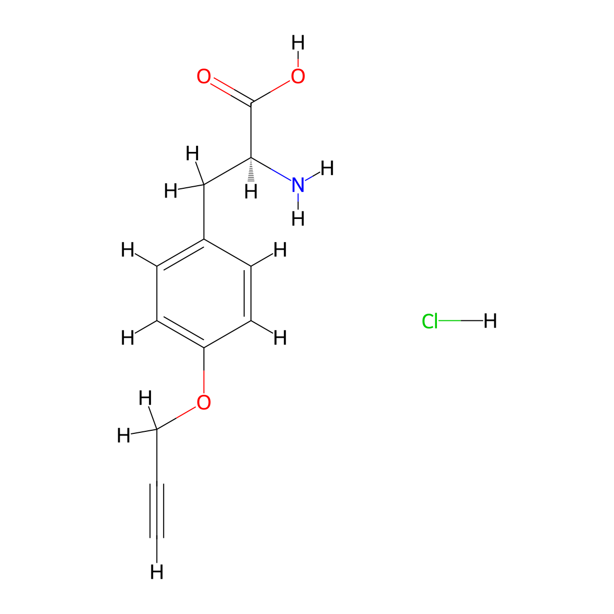 (S)-2-Amino-3-(4-(prop-2-yn-1-yloxy)phenyl)propanoic acid hydrochloride molecular structure, CAS 1919043-11-0