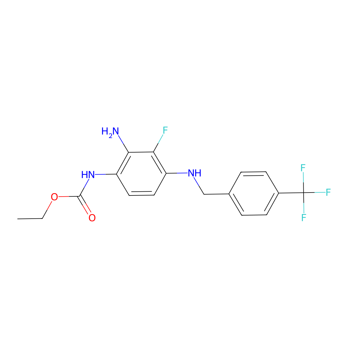 Ethyl (2-amino-3-fluoro-4-((4-(trifluoromethyl)benzyl)amino)phenyl)carbamate molecular structure, CAS 1919050-87-5
