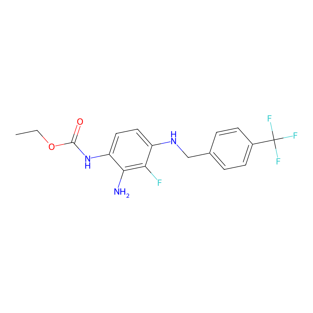 Ethyl (2-amino-3-fluoro-4-((4-(trifluoromethyl)benzyl)amino)phenyl)carbamate molecular structure, CAS 1919050-87-5