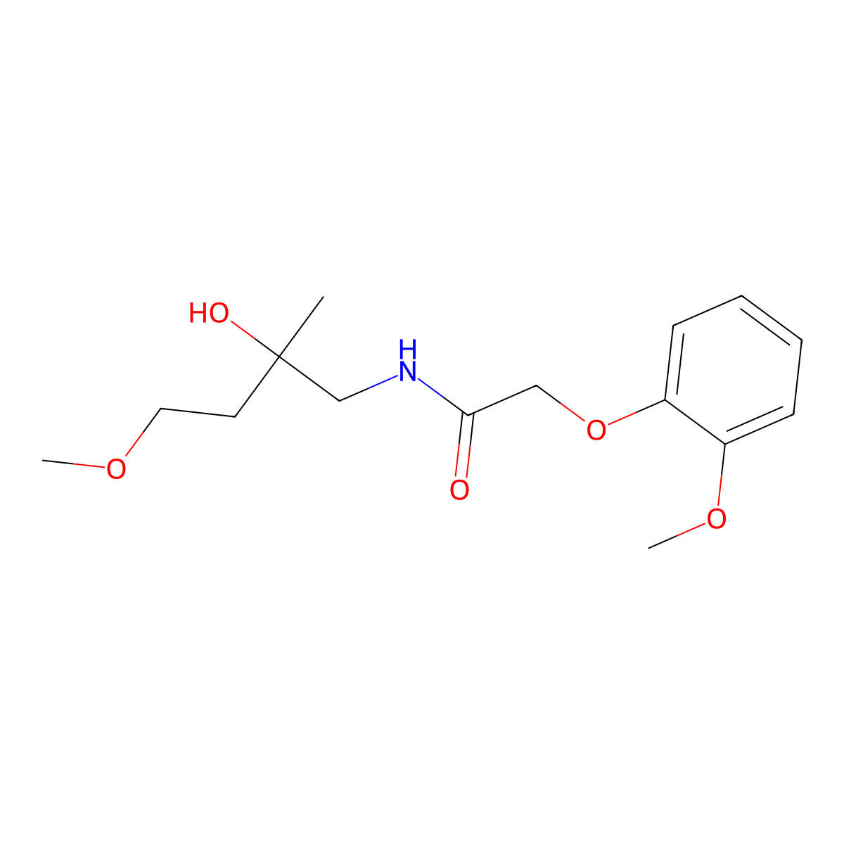 N-(2-hydroxy-4-methoxy-2-methylbutyl)-2-(2-methoxyphenoxy)acetamide molecular structure, CAS 1919308-69-2
