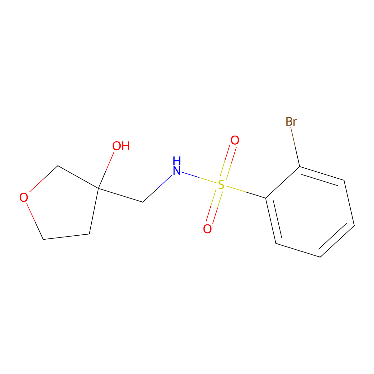 2-bromo-N-((3-hydroxytetrahydrofuran-3-yl)methyl)benzenesulfonamide molecular structure, CAS 1919521-26-8