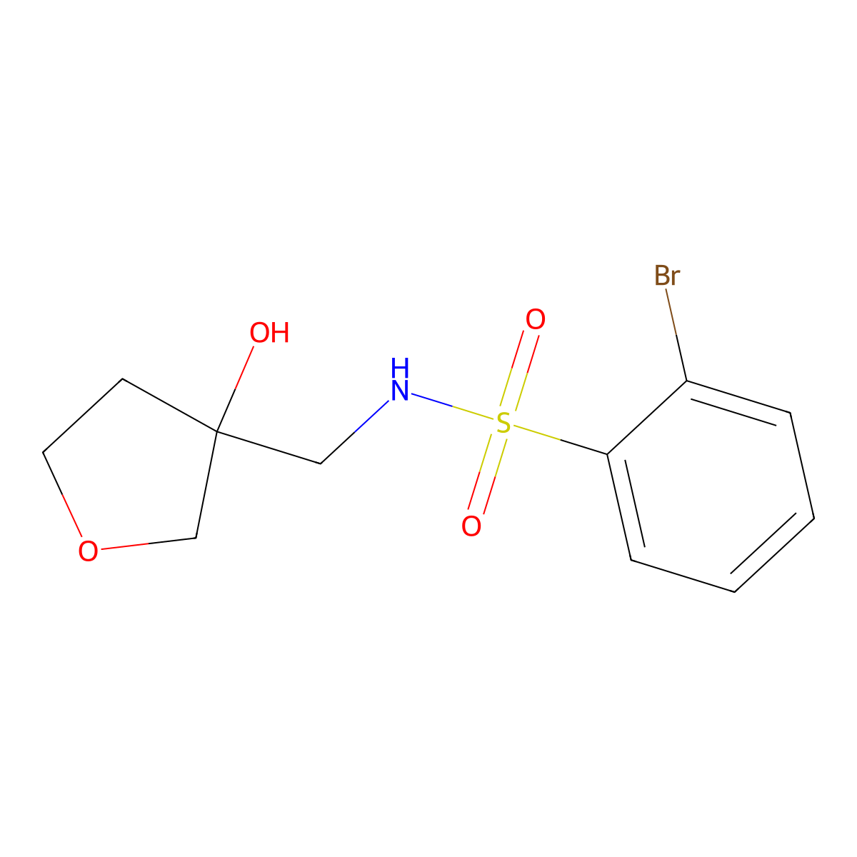 2-bromo-N-((3-hydroxytetrahydrofuran-3-yl)methyl)benzenesulfonamide molecular structure, CAS 1919521-26-8