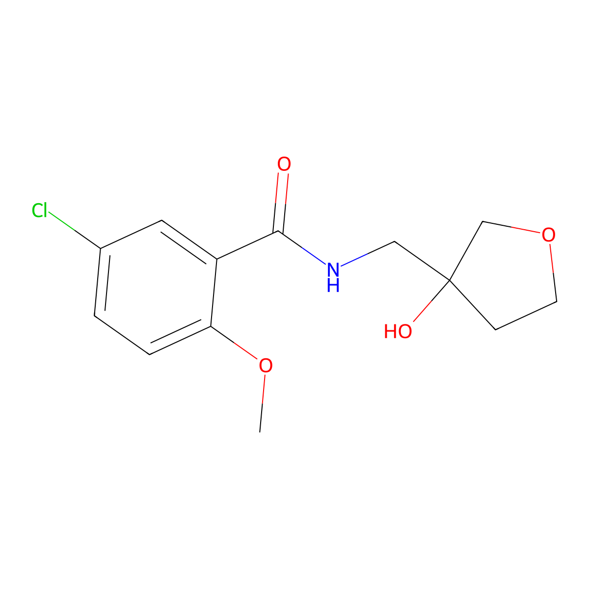 5-chloro-N-((3-hydroxytetrahydrofuran-3-yl)methyl)-2-methoxybenzamide molecular structure, CAS 1919550-23-4