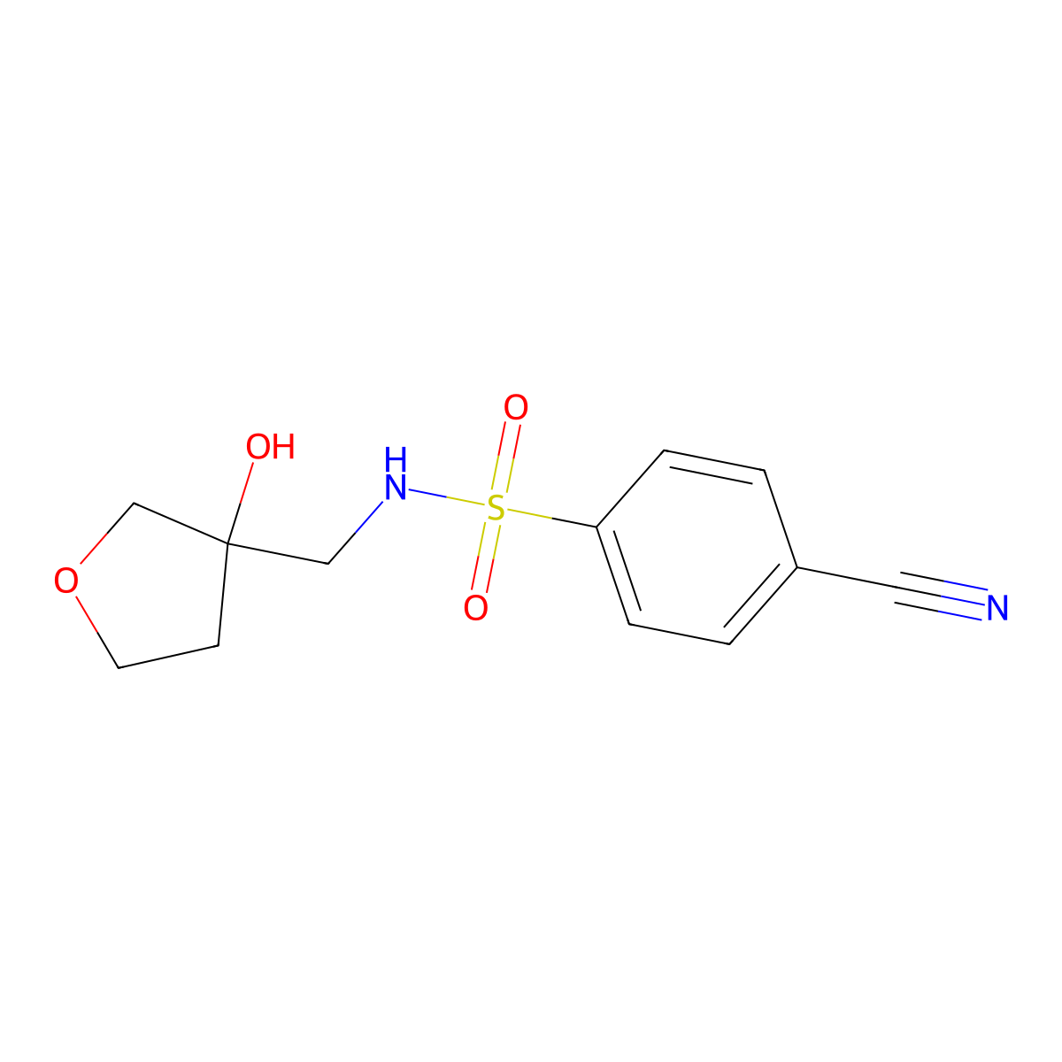 4-cyano-N-((3-hydroxytetrahydrofuran-3-yl)methyl)benzenesulfonamide molecular structure, CAS 1919551-58-8