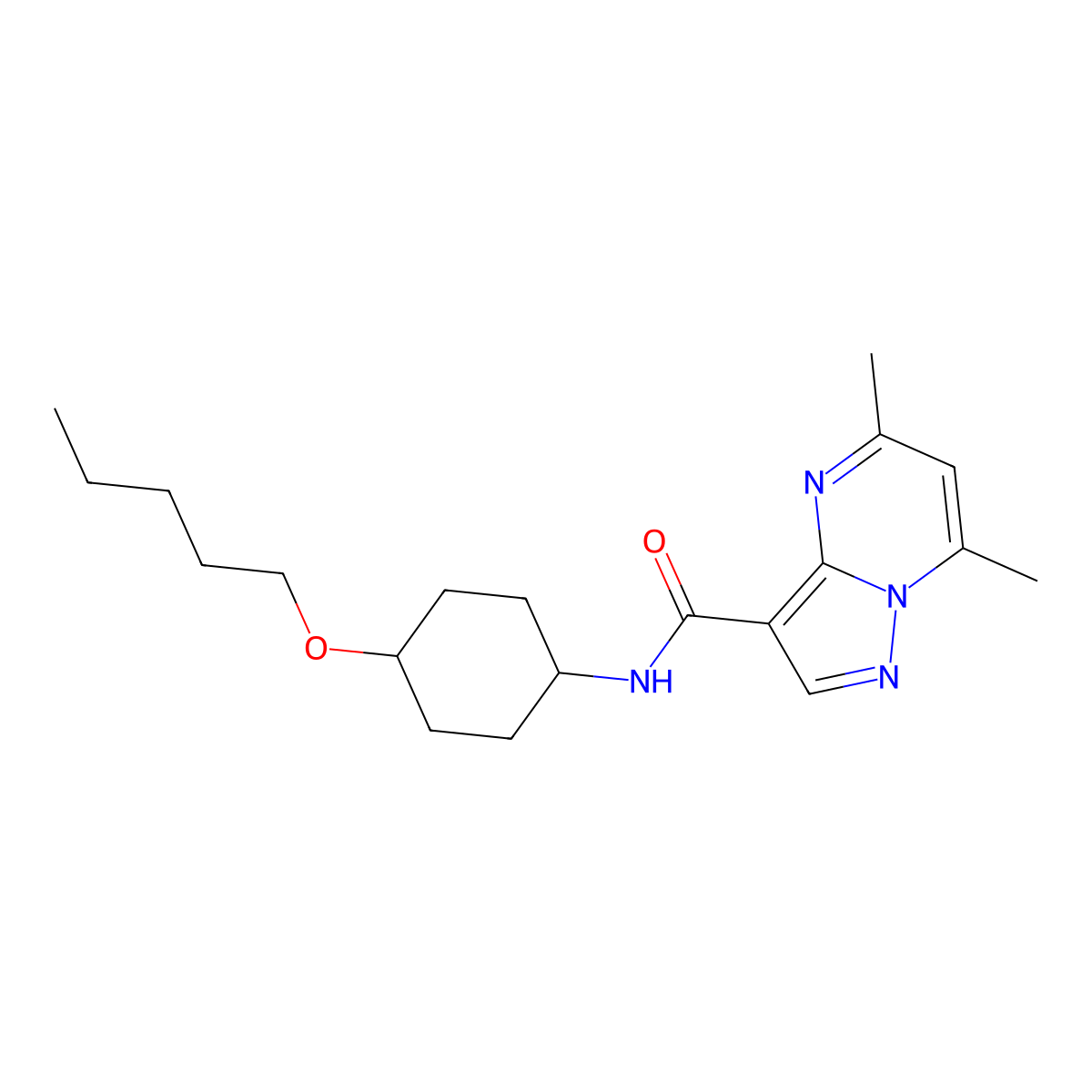 5,7-dimethyl-N-((1r,4r)-4-(pentyloxy)cyclohexyl)pyrazolo[1,5-a]pyrimidine-3-carboxamide molecular structure, CAS 1919820-28-2