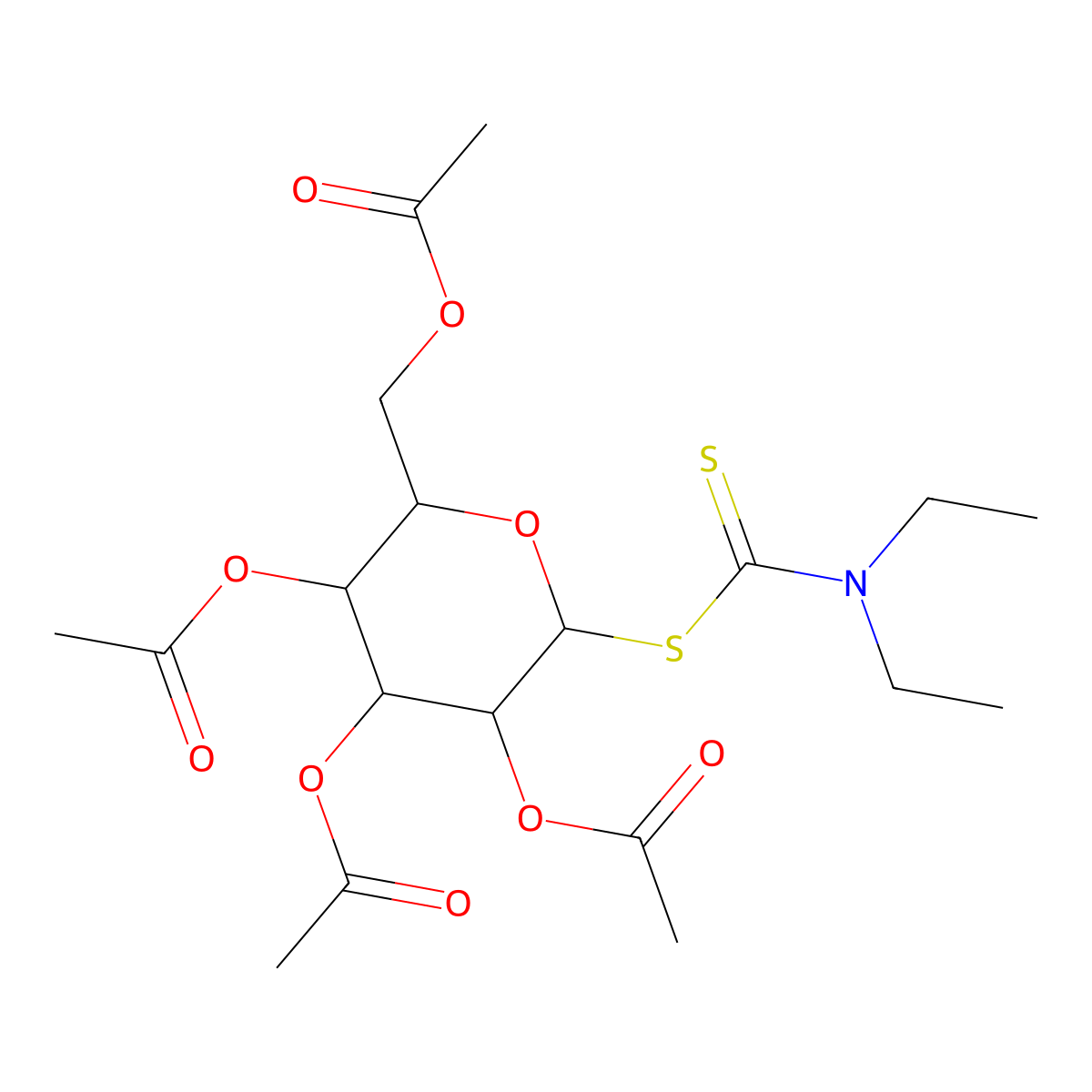 beta-D-Glucopyranose, 1-thio-, 2,3,4,6-tetraacetate 1-(diethylcarbamodithioate) molecular structure, CAS 19200-29-4