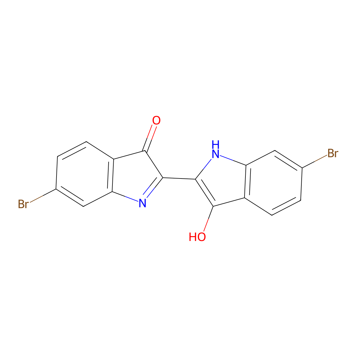 3H-Indol-3-one, 6-bromo-2-(6-bromo-1,3-dihydro-3-oxo-2H-indol-2-ylidene)-1,2-dihydro- molecular structure, CAS 19201-53-7