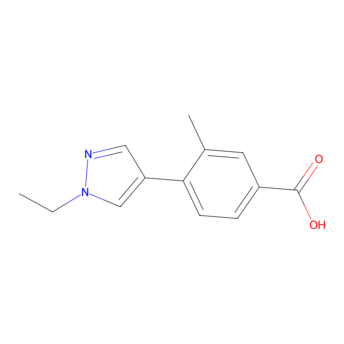 4-(1-Ethyl-1H-pyrazol-4-yl)-3-methylbenzoic acid molecular structure, CAS 1920225-72-4