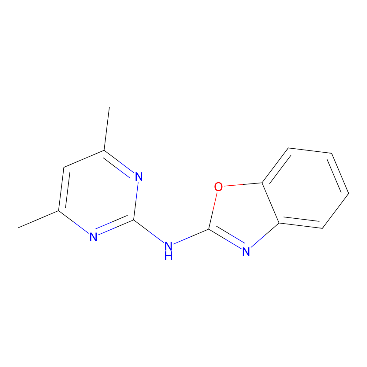 N-(4,6-Dimethyl-2-pyrimidinyl)-2-benzoxazolamine molecular structure, CAS 19206-91-8