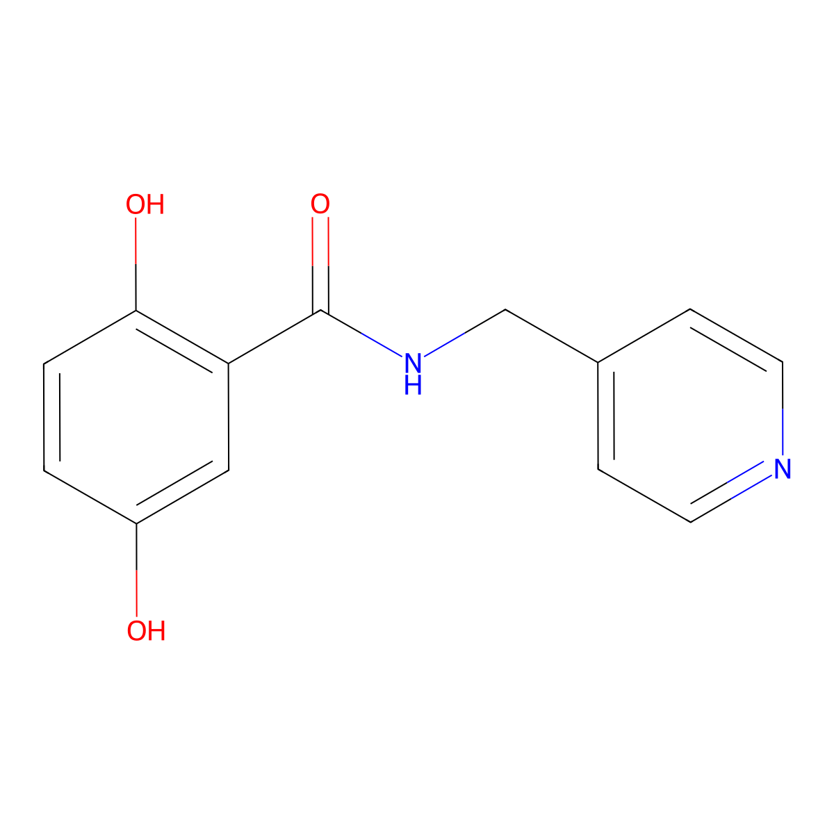 2,5-dihydroxy-N-((pyridin-4-yl)methyl)benzamide molecular structure, CAS 1920638-48-7