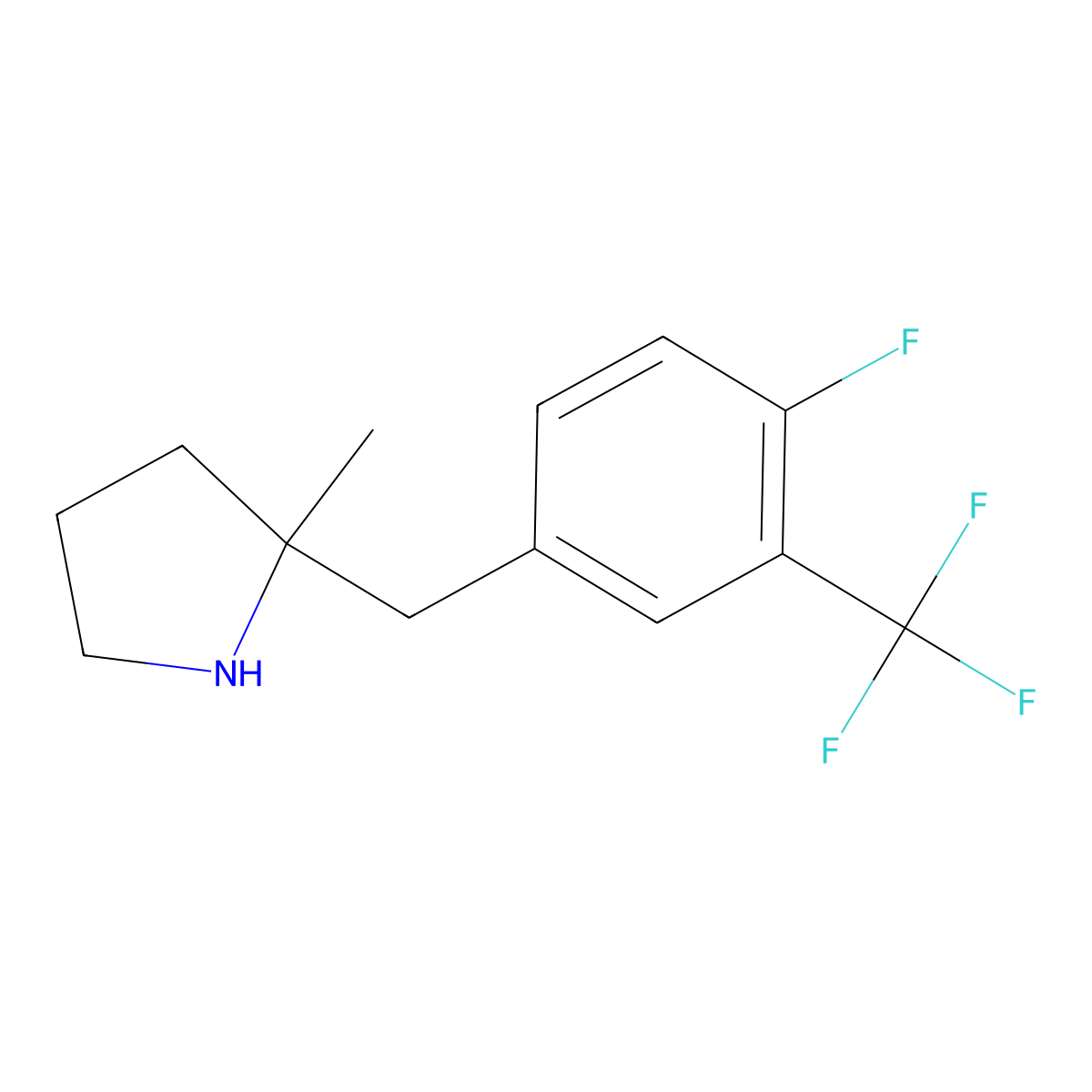2-{[4-Fluoro-3-(trifluoromethyl)phenyl]methyl}-2-methylpyrrolidine molecular structure, CAS 1920922-85-5