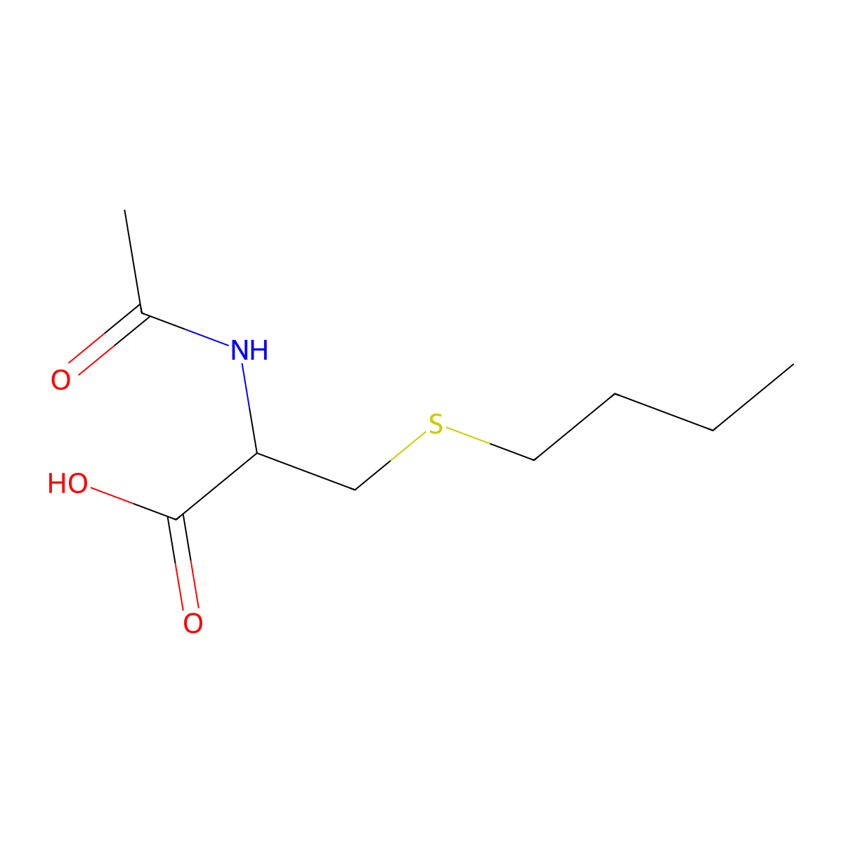 (2R)-3-(butylsulfanyl)-2-acetamidopropanoic acid molecular structure, CAS 19216-62-7