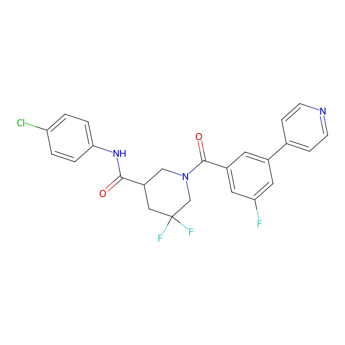 N-(4-chlorophenyl)-5,5-difluoro-1-[3-fluoro-5-(pyridin-4-yl)benzoyl]piperidine-3-carboxamide molecular structure, CAS 1922098-90-5