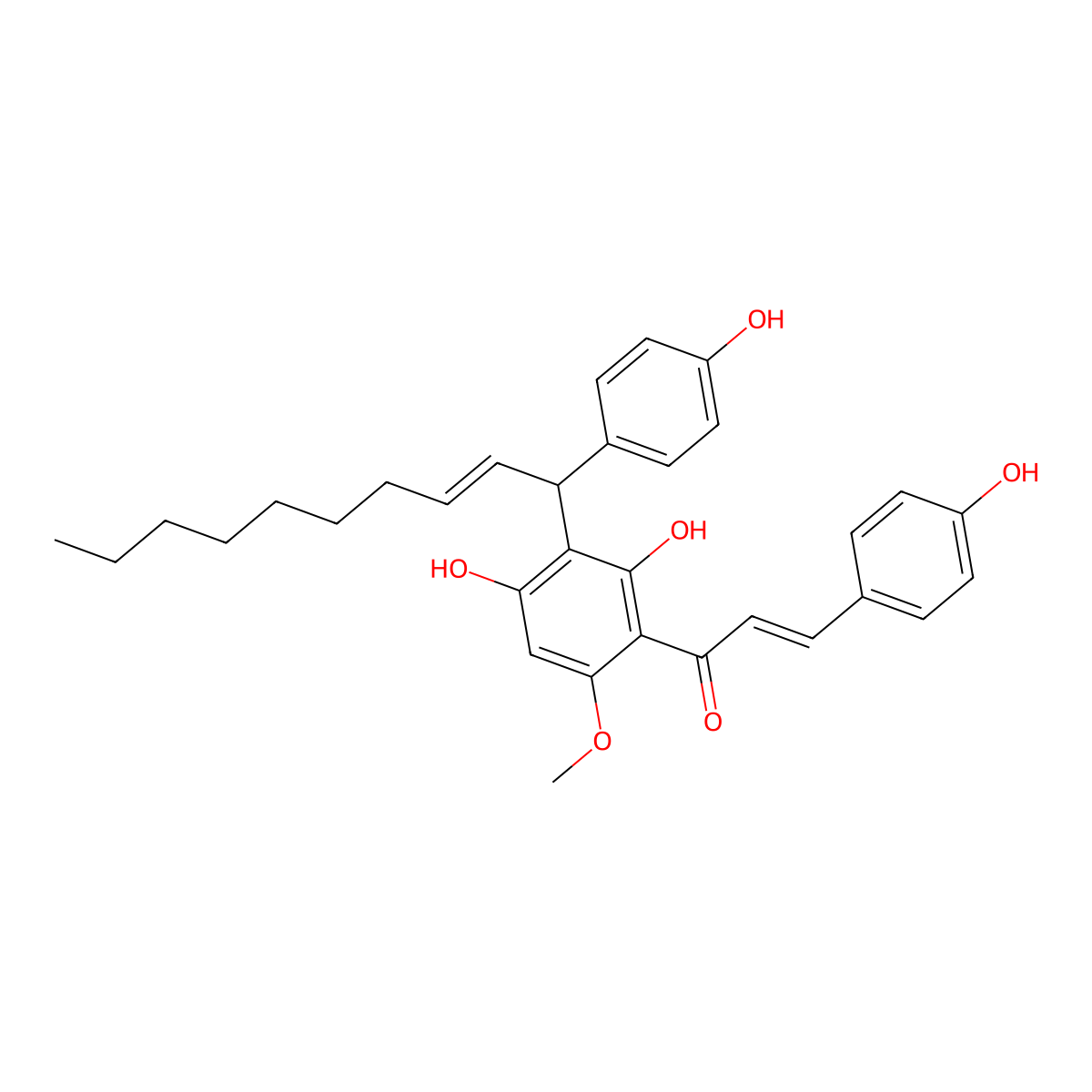 1-[2,4-Dihydroxy-3-[1-(4-hydroxyphenyl)dec-2-enyl]-6-methoxyphenyl]-3-(4-hydroxyphenyl)prop-2-en-1-one molecular structure, CAS 1922129-42-7