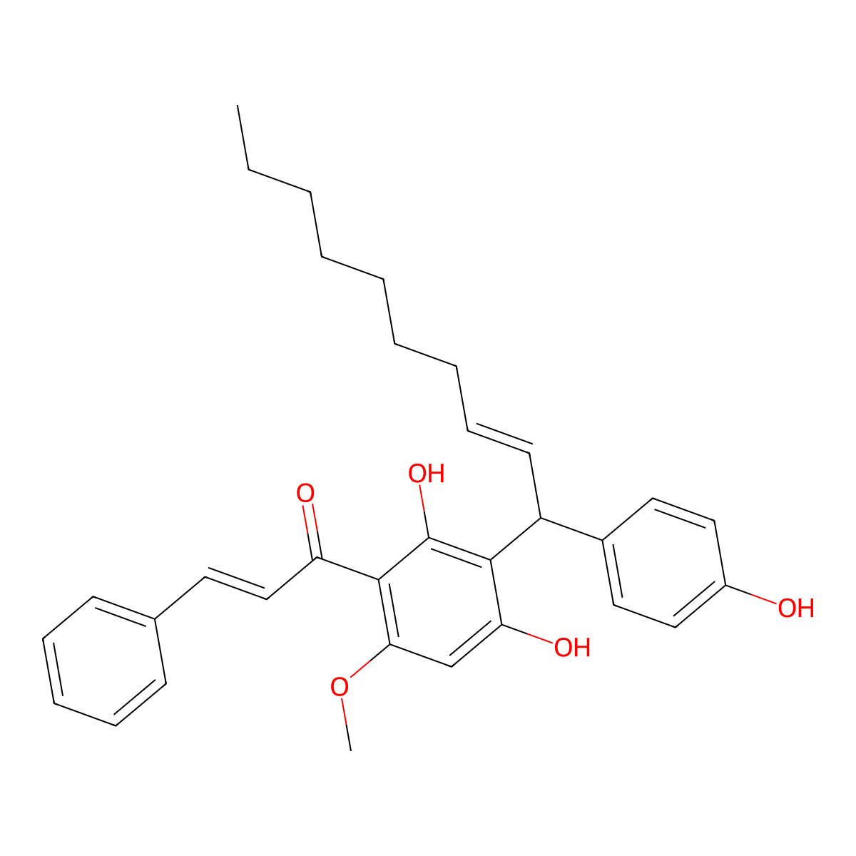 1-[2,4-Dihydroxy-3-[1-(4-hydroxyphenyl)dec-2-enyl]-6-methoxyphenyl]-3-phenylprop-2-en-1-one molecular structure, CAS 1922129-46-1