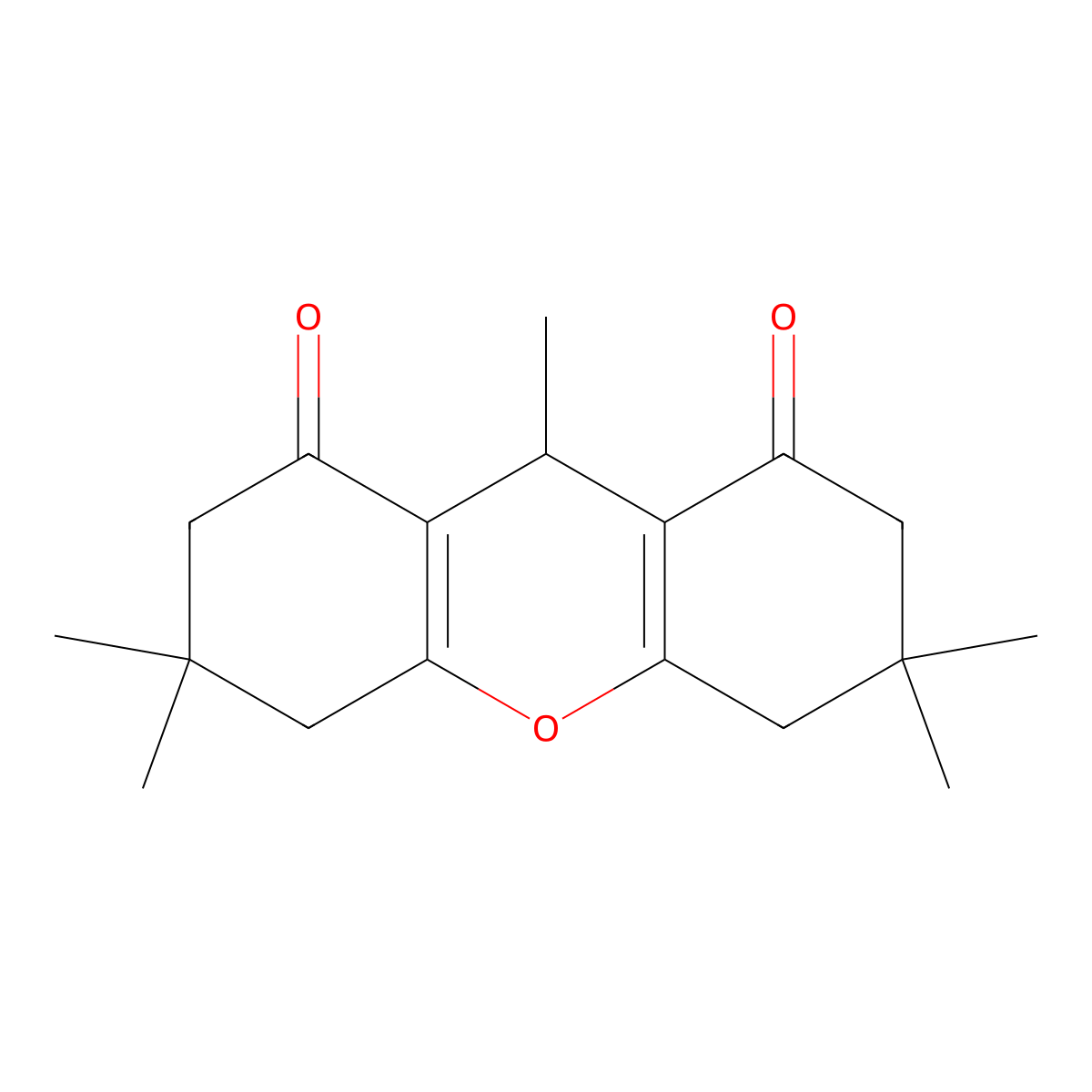 3,3,6,6,9-pentamethyl-4,5,7,9-tetrahydro-2H-xanthene-1,8-dione molecular structure, CAS 19225-63-9